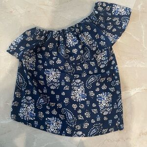 Lilly White Off the Shoulder Size XS Blue White Floral Paisley Ruffled Trim Cute